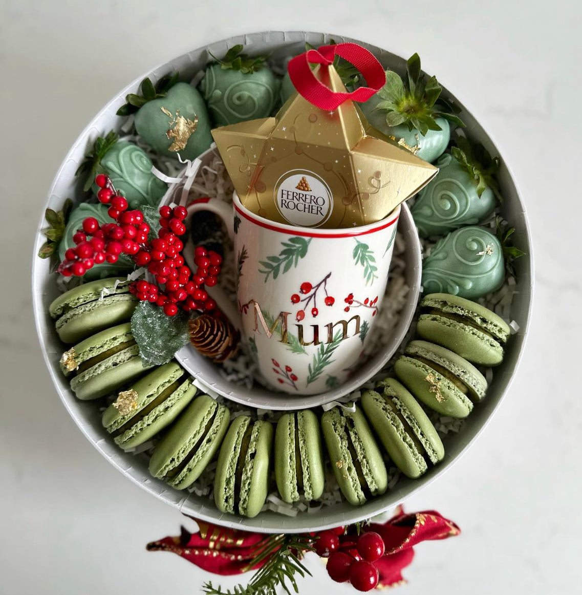 Christmas dessert and personalised Mug gift box - Macaron Delights Sydney